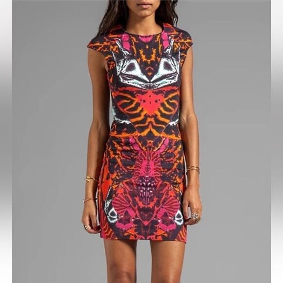 McQ Alexander McQueen Interlock dress kaleidoscope print knit bodycon mini L